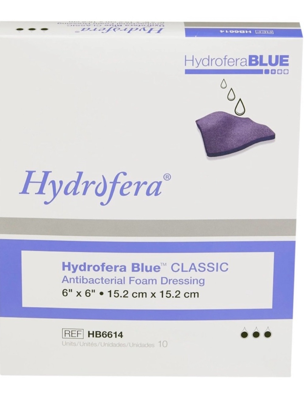 Hydrofera Blue Classic Antibacterial Foam Dressing Blue 6”x6”-2 boxes available